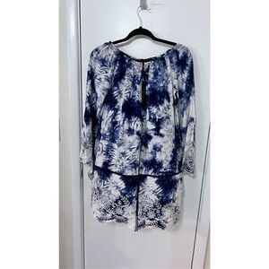 ROMEO & JULIET COUTURE BLUE WHITE BOHO TOP BLOUSE WOMENS SZ S P1-292
